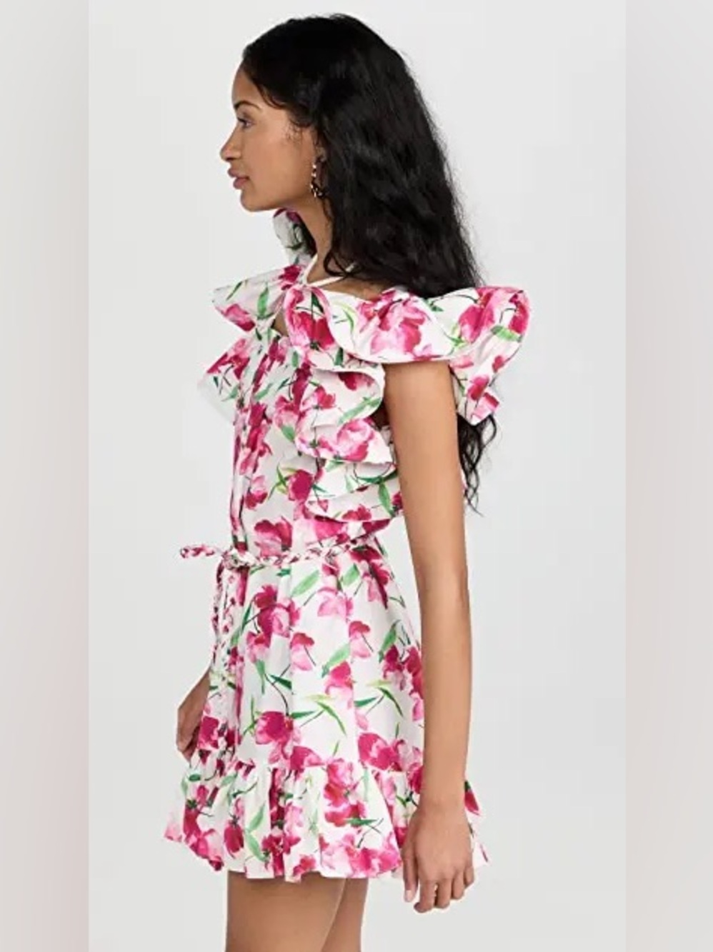NWT Misa Los Angeles Selma White Mini Dress with Pink Floral Print S